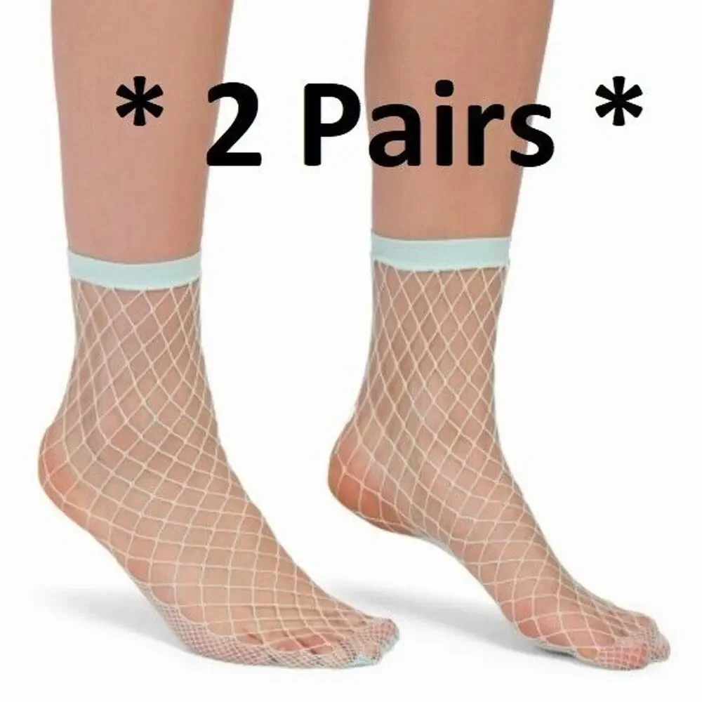 NEW (2) Pairs Free People Sugar Sugar Fishnet Ankle Socks Anklet Mint One Size